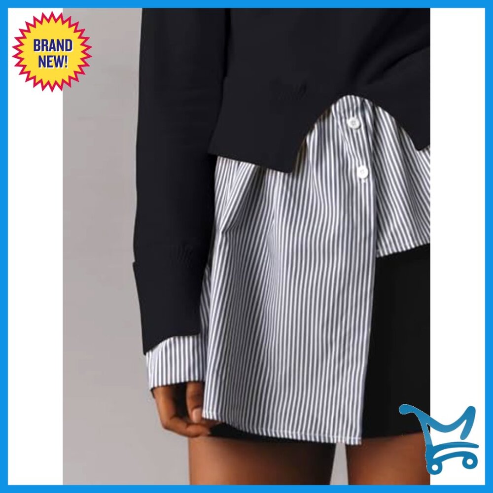 Patchwork Turtleneck Sweater Asymmetrical Hem 2-I… - image 2